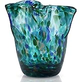 Hand Blown Glass vase, Green Wide-Mouth Petal-Shaped vase, Modern Glass Art Decoration, Ideal for Living Rooms, Kitchens, Wed