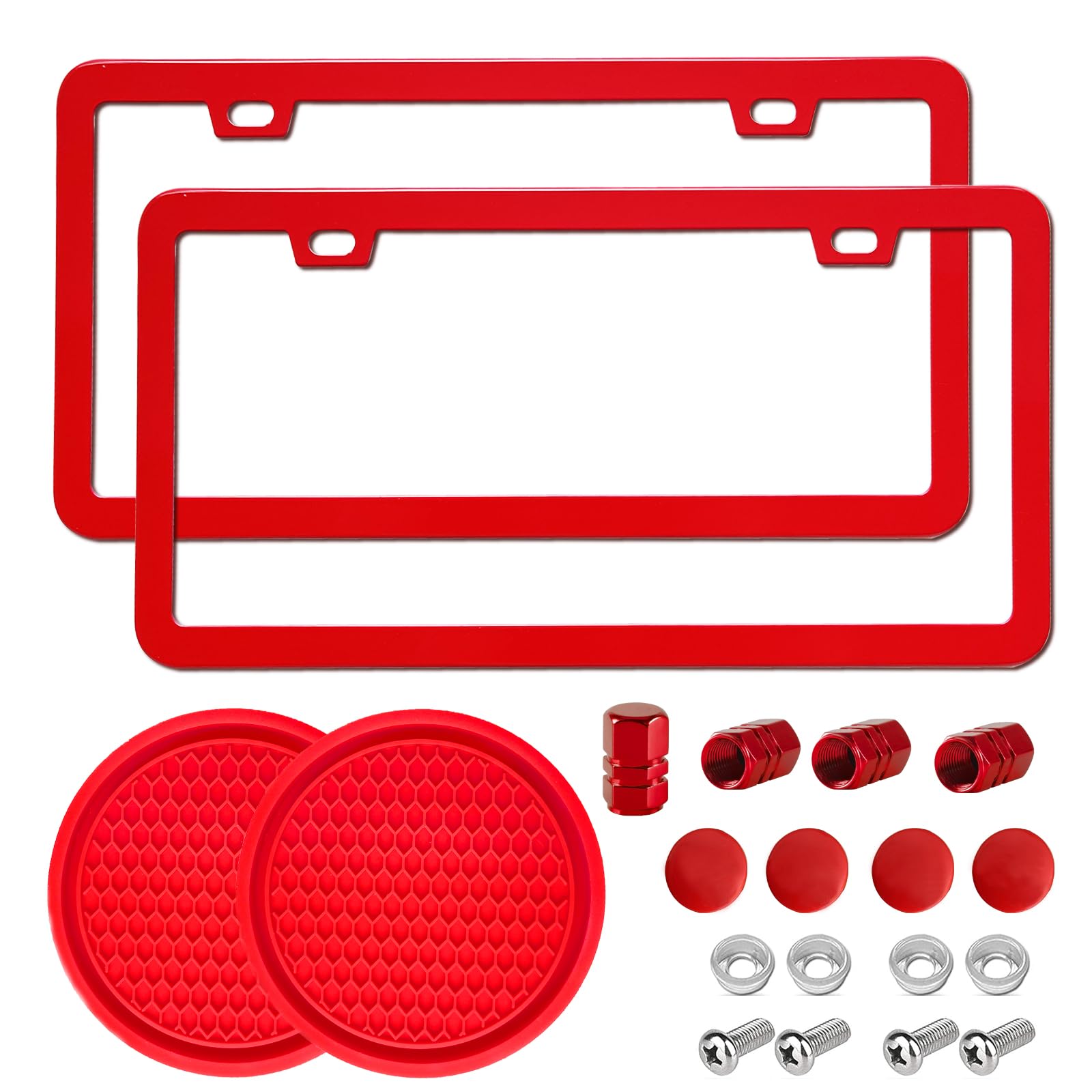 Photo 1 of 2 Pack License Plate Frame for Car Metal Aluminum Rust-Proof License Plate Holder Cover Front Rear Number Tag Frame for Men Women (Red)