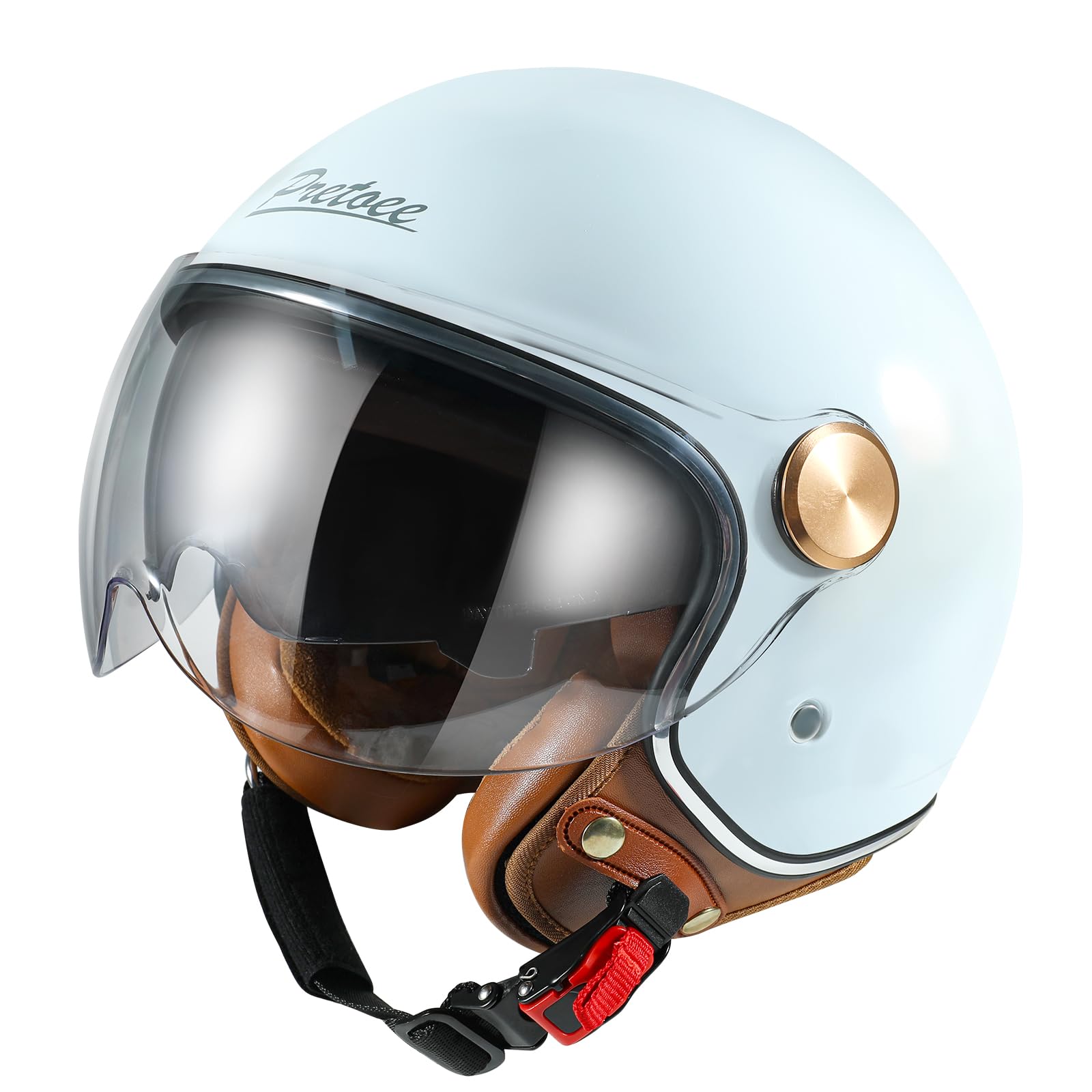 Pretoee Open Face Motorcycle Helmet, 3/4 Retro