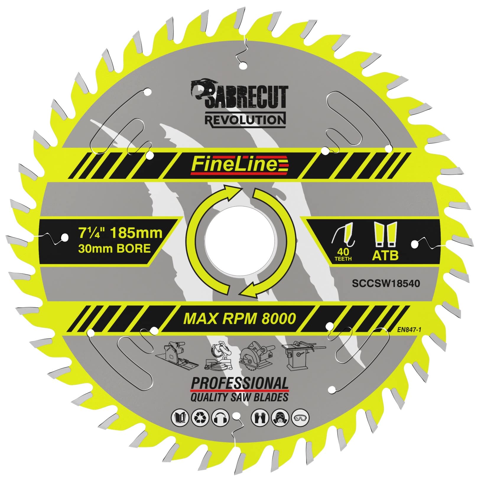 1 x SCCSW18540 SabreCut 185mm 40T x 30mm Bore FineLine Thin Kerf Wood Plywood MDF Chipboard Cross Cutting and Rip Cutting Circular Saw Blade