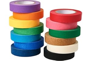 QDiShi 1/2" Colored Masking Tape - 12 Pack, 13 Vibrant Colors, 15 Yards Each, Multicolored, Arts And Craft