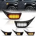 POPMOTORZ Switchback Front Fender Side Marker Lights, Sequential Dynamic LED Amber Blinker Turn Signal Lights & White Day Running Lamps Compatible with 2018-2023 Jeep Wrangler JL Gladiator JT-Smoked