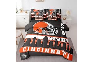 Erosebridal Football City 7 Pcs Comforter Set Full American Football Bedding for Young Grey Orange Rugby Game Sheet Set Bed in A Bag Football Fans Room Decor Sports Ball Competition Quilt(Cincinnati)