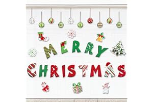 Roberly Christmas Garage Door Decorations Outdoor, 32 Pcs Merry Christmas Garage Door Magnets Xmas Tree Snowflake Holiday Refrigerator Stickers Car Decal for Christmas Party Supplies Home DIY Decor