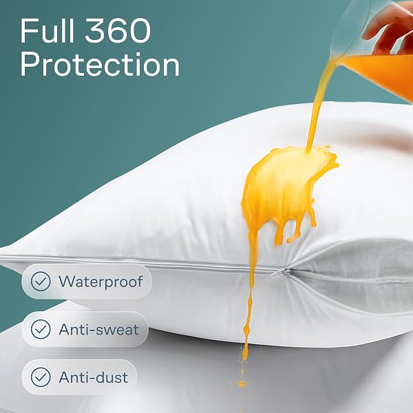 NIAGARA 4 PACK WATERPROOF PILLOW PROTECTORS STANDARD 20X26 INCHES SMOOTH ZIPPER PREMIUM ENCASEMENT COVERS QUIET CASES SET WHITE