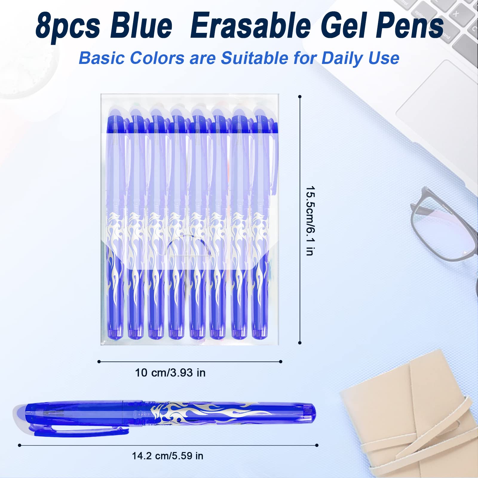 Radierbarer Kugelschreiber, 8 Stück Blau Radiergummi Stift, 0.5mm Nachfüllbarer Radierstift, Tintenroller Radierbar, Gelschreiber Radierbar, Friction Stifte, Gelstifte Set für (8 blaue Stifte) 2