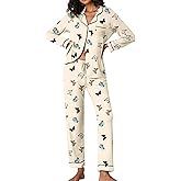 Ekouaer Pajamas Women's Long Sleeve Sleepwear Soft Button Down Loungewear Pjs Lounge Set Nightwear XS-XXL