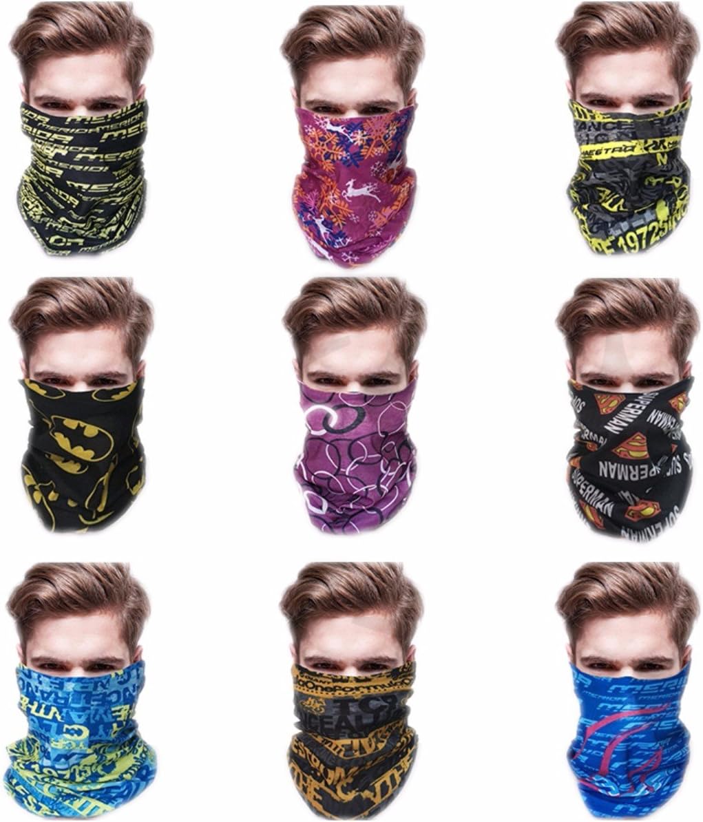 pack of 9 Multi Colors Tube Scarf Bandana Head Face Mask Neck Gaiter Snood Headwear Intense pattern
