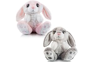 My OLi Easter Bunny Stuffed Animal Pack of 2 Rabbit Plush 7" Stuffed Bunny with Floppy Ear Bedtime Friend Soft Toy Gifts for Girls Boys Kids, Gray & Pink