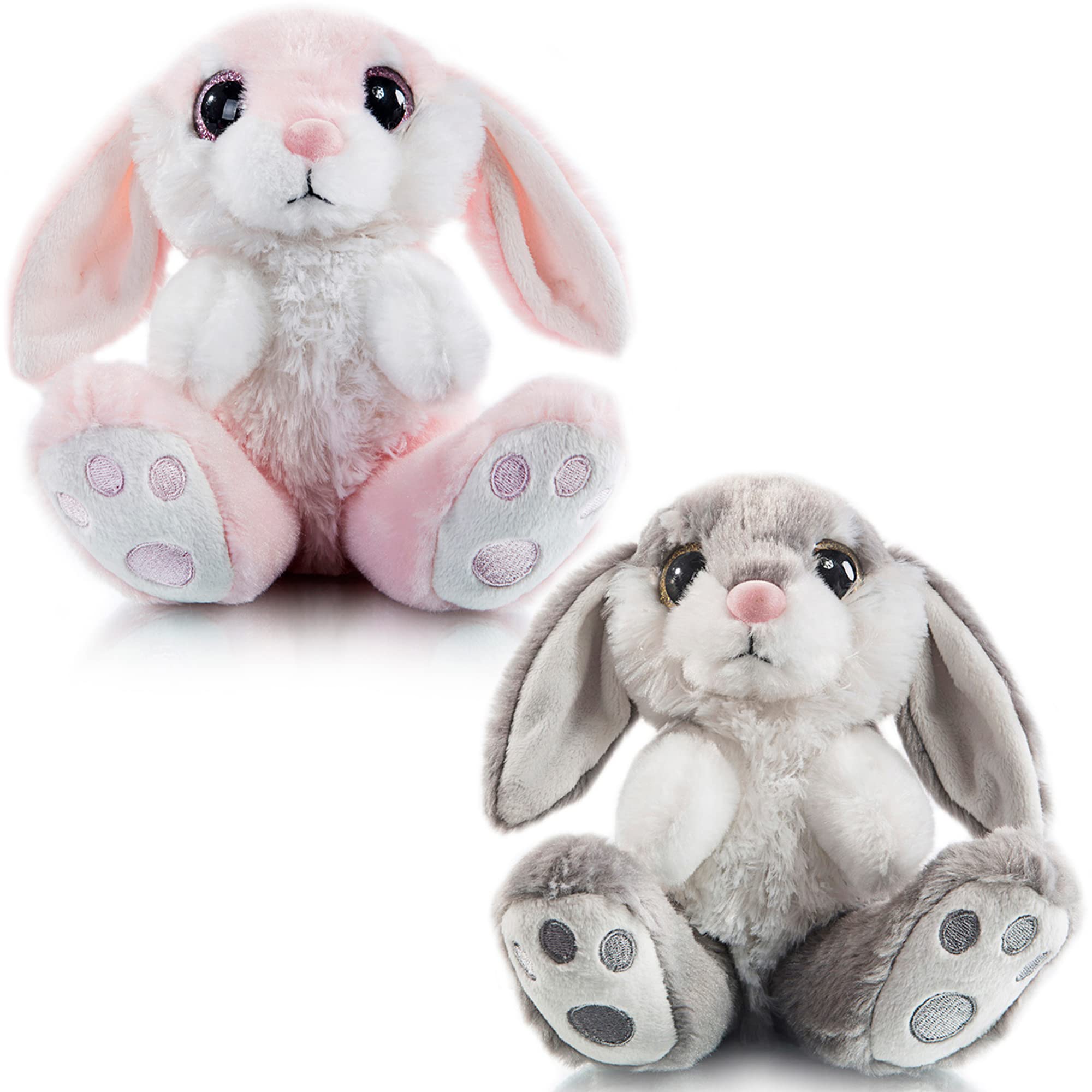 My OLi 2 Pack Easter Bunny Stuffed Animals 7 Inch Small Stuffed Bunny Soft Plush Rabbit Toys with Floppy Ears Bedtime Friend Soft Toy Easter Gifts for Kids Girls & Boys, Gray & Pink