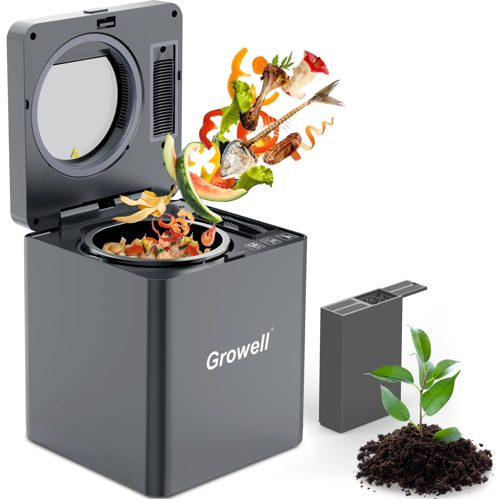 Photo 1 of Growell EC02 Electric Composter for Kitchen Indoor, 2.5L Countertop Compost Bin, Odorless Food Waste Composting Machine with Auto-Clean & LED Display - 4H/6H Fast Processing