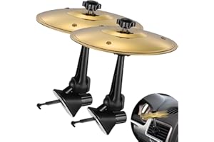 GOLMOTAS 2 Pack Golden Car Cymbal Air Vent Clip - Mini Crash Cymbal for Car Dashboard, Portable Drum Instrument Gadget with Adjustable Clip for Music Lovers & Drummers (Alloy Steel)