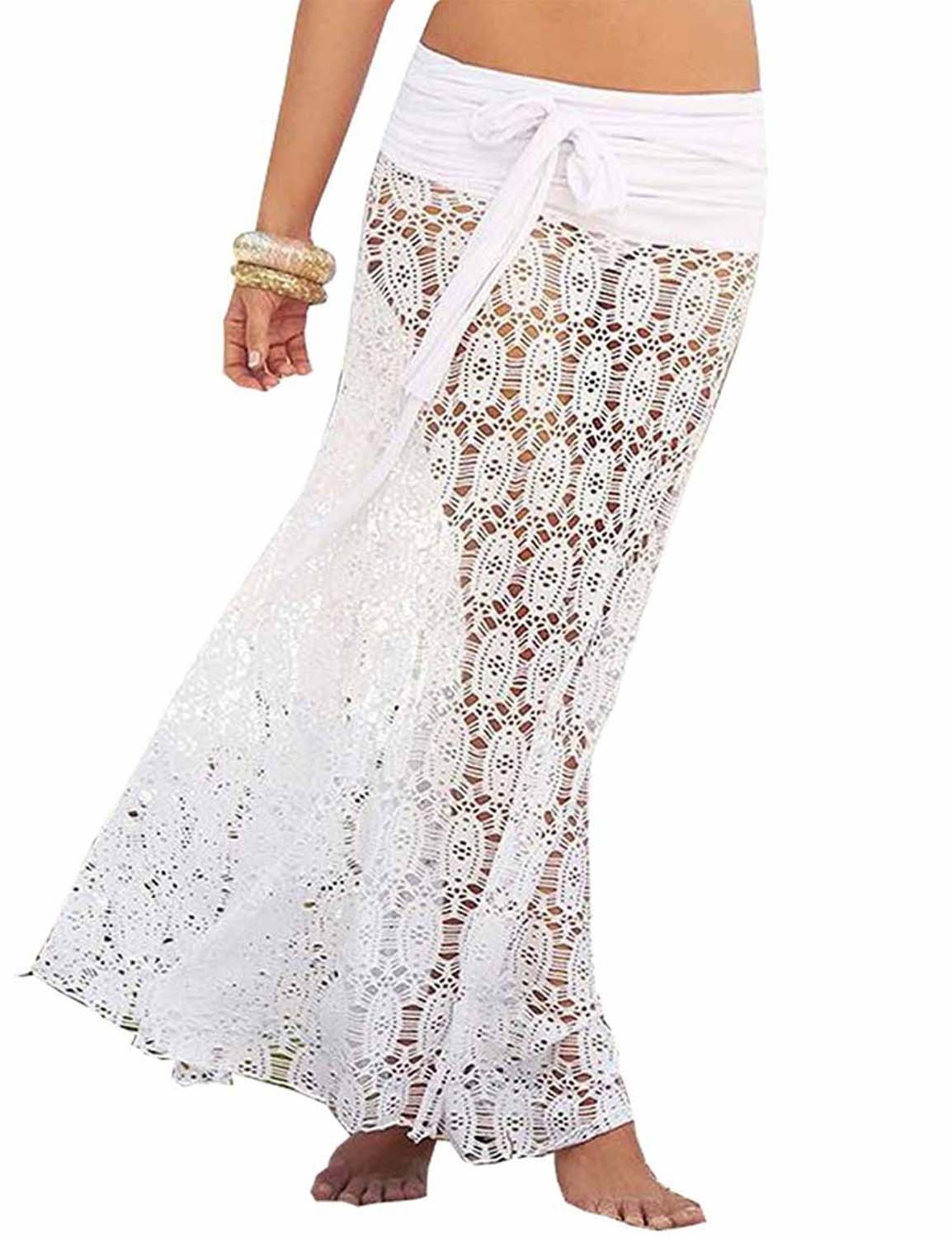 Vivilover Women\'s Lace Crochet Tunic Beach Dress Swimwear Cover Up Wrap (white)