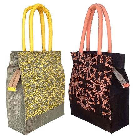 Foonty Daily Use Women Jute Lunch Bags(Combo of 2,Multicolour,fab-11)