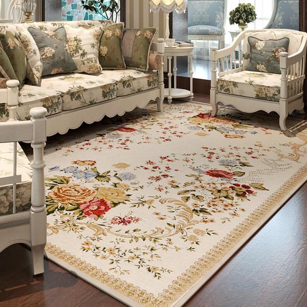 XIAOLIN Carpets Rugs Area Rugs MUMA European Rural Rug Rectangle Non-slip Living Room Bedroom Super soft carpet (Color : Beige4, Size : 140 * 200cm)