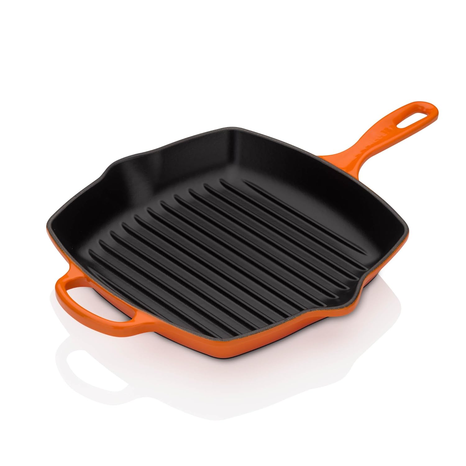 Le Creuset Cast Iron Signature Square Skillet Grill, 10 1/4", Flame