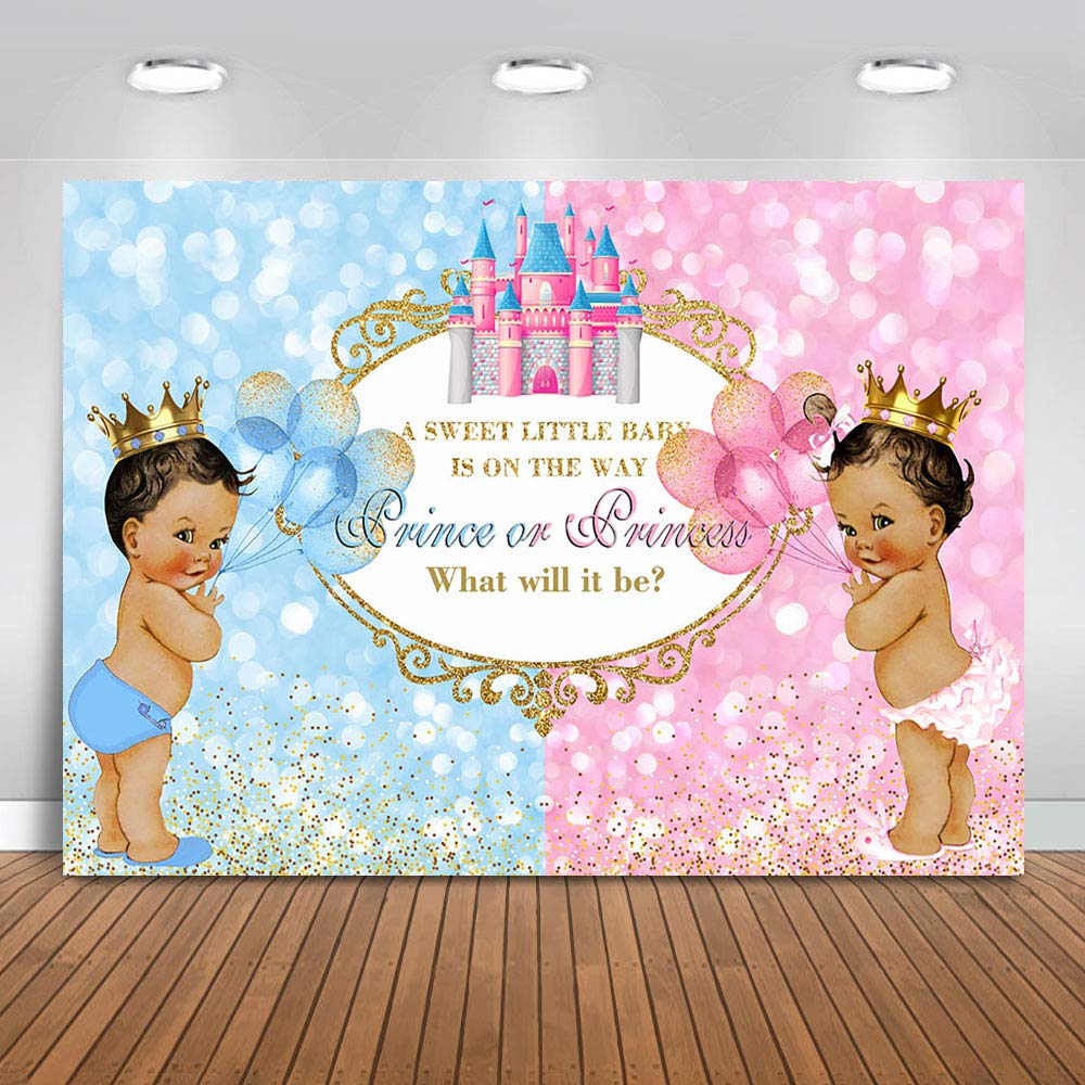 Avezano Prince or Princess Royal Gender Reveal Party Backdrop Pink or Blue Unisex Baby Shower Bokeh Photography Background Pregnancy Announcement Banner Decorations 7x5ft