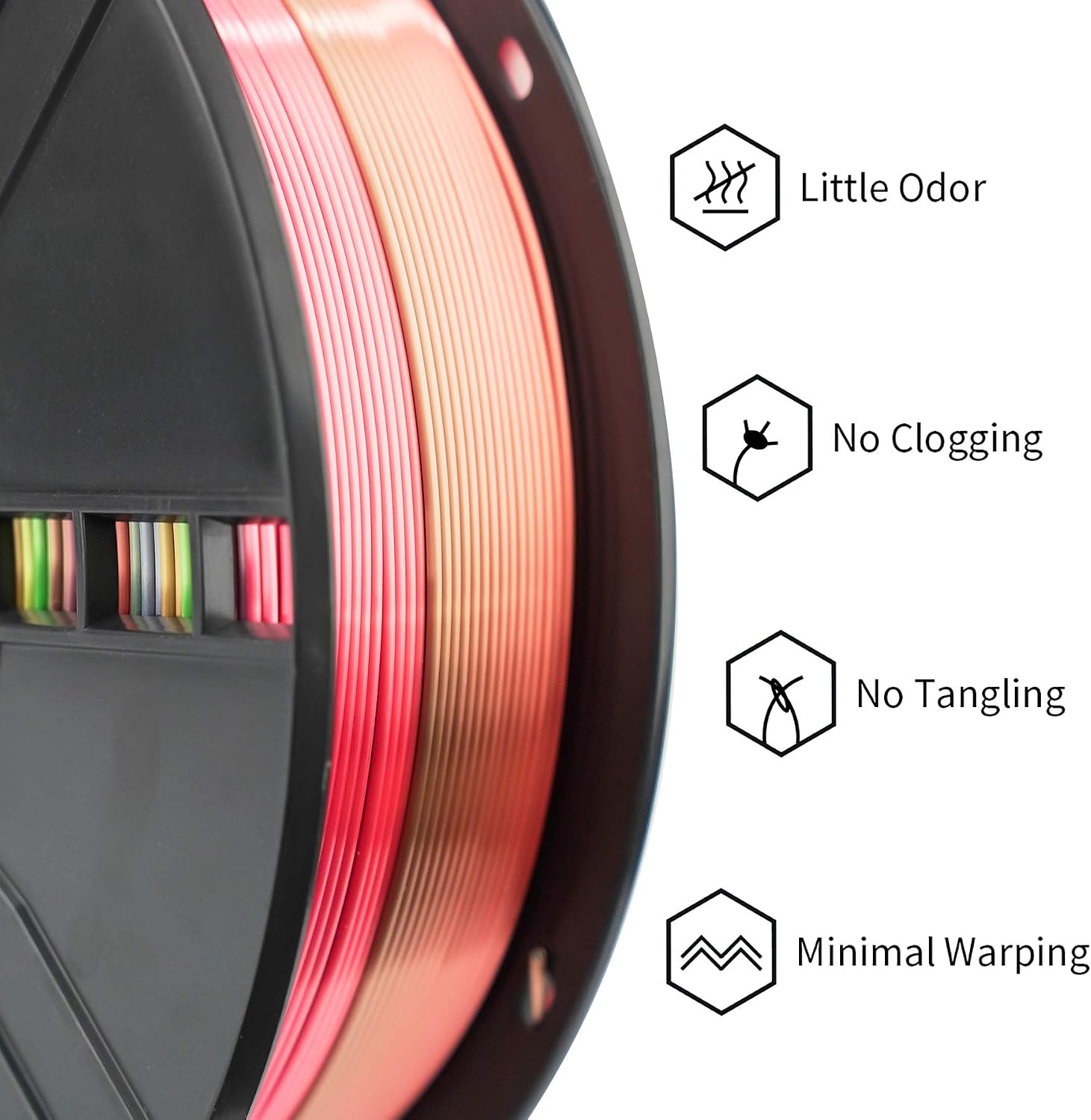 ERYONE Ultra Silk PLA Filament, Silky Glossy Finish Filament,Fast Color Change Rainbow PLA 1.75mm, +/-0.03mm - Image 4