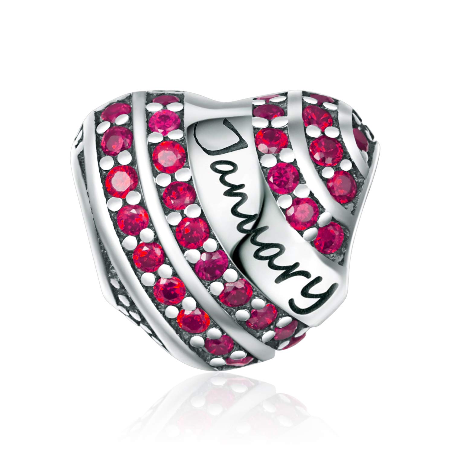 YOUFENG Jewellery S925 Sterling Silver Birthstone Charms Fit for Pandora Charms Bracelet Love Heart Birthday Gifts Crystal Charm