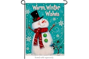 Artofy Warm Winter Wishes Home Decorative Garden Flag Snowman Red Buffalo Plaid Check Scarf, House Yard Snowflakes Pinecone Tree Outdoor Decoration Christmas Outside Burlap Decor Double Sided 12 x 18