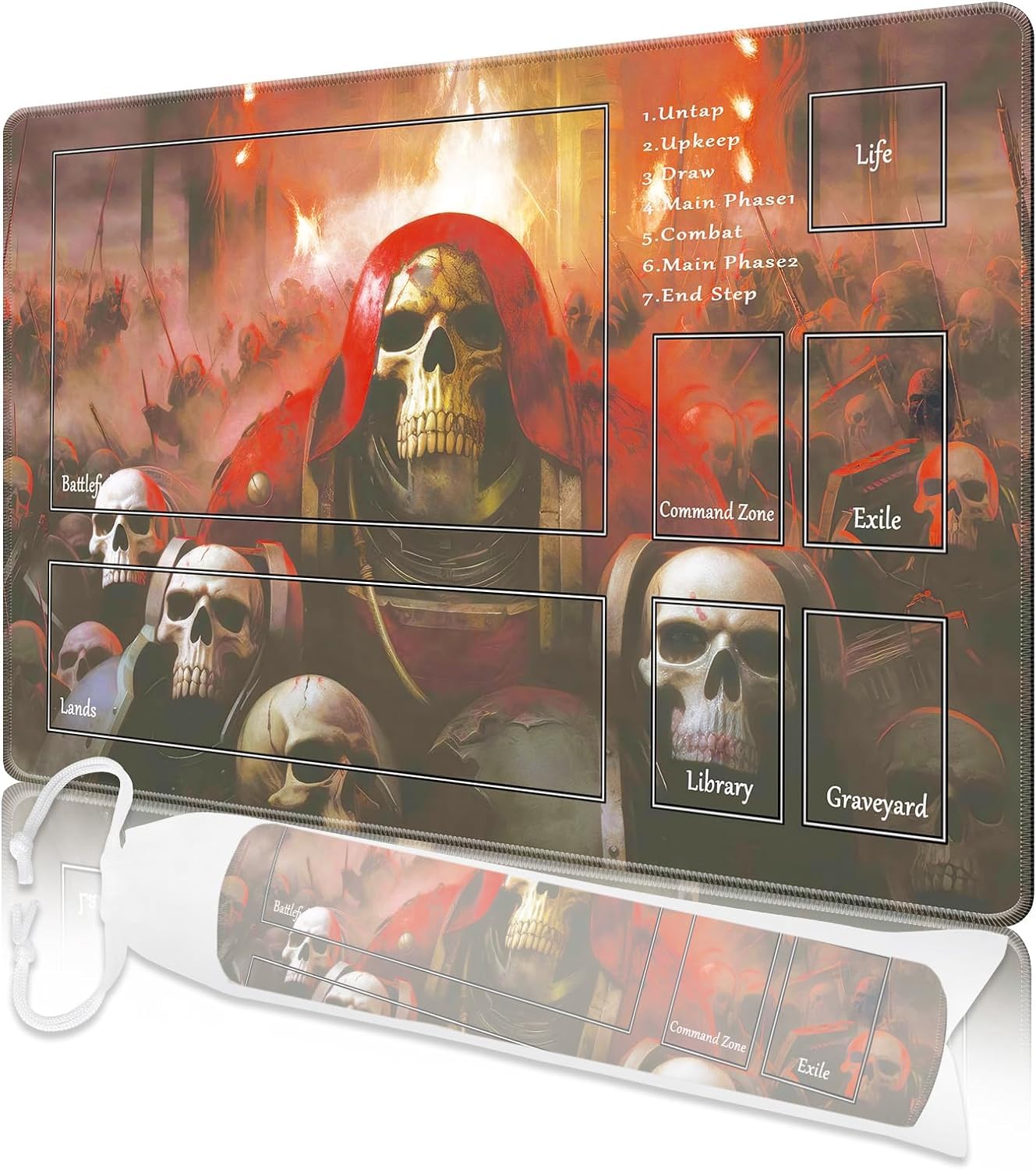 Nkddert MTG Playmat, 24" x 14" Playmats for TCG MTG, Stitched Edges Anti-slip MTG Playmat with Zones with Storage Bag Vibrant Artwork Skull MTG Game Mat