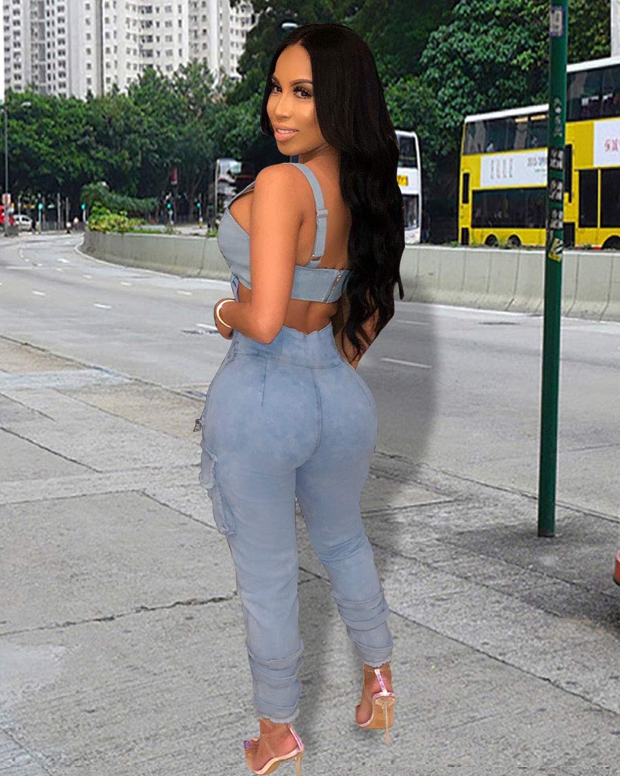 Ophestin Women\'s Ripped Jeans Pencil Pants Denim Pants High Waisted Skinny Leggings Trousers Blue