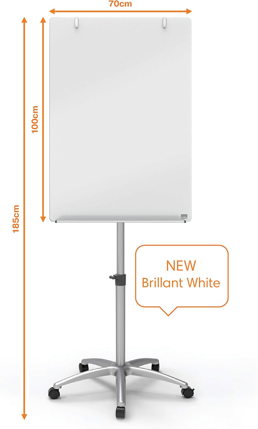 Nobo Glass Magnetic Whiteboard, Flipchart Easel with Adjustable Roller Stand, 700 x 1850 x 745 mm, Brilliant White : Office Products