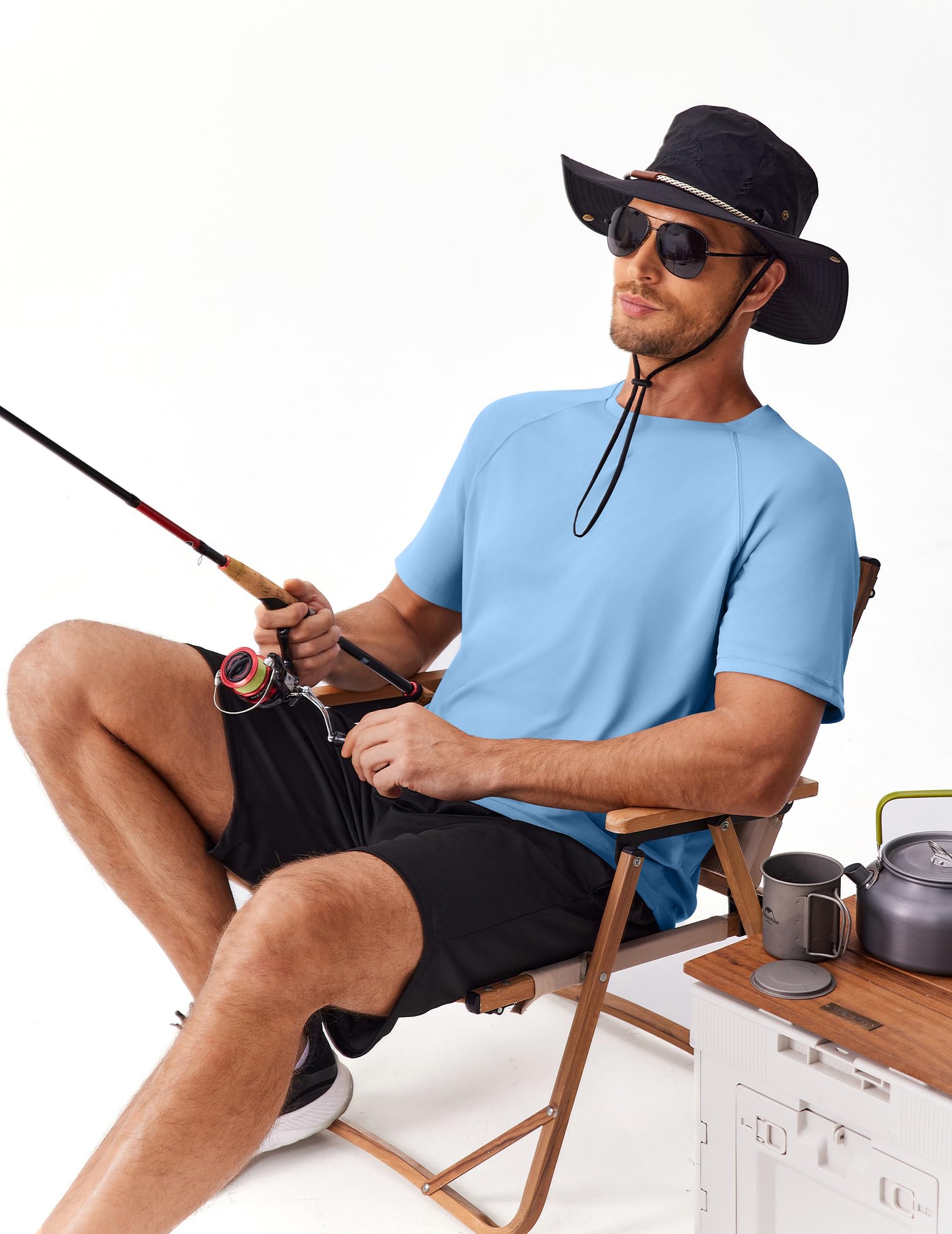 PINSPARK Tee Shirts Mens Short Sleeve Quick Dry Moisture Wicking Shirts for Men UPF 50+ Plain Novelty Cooling Casual T-Shirt S Light Blue