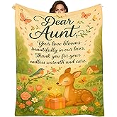 Aunt Gifts Blanket - Birthday Gifts for Auntie from Niece, Woodland Deer Floral Flannel Throw, Sentimental Cozy Auntie Gift, Best Aunt Ever Gifts for Women (60"x50")