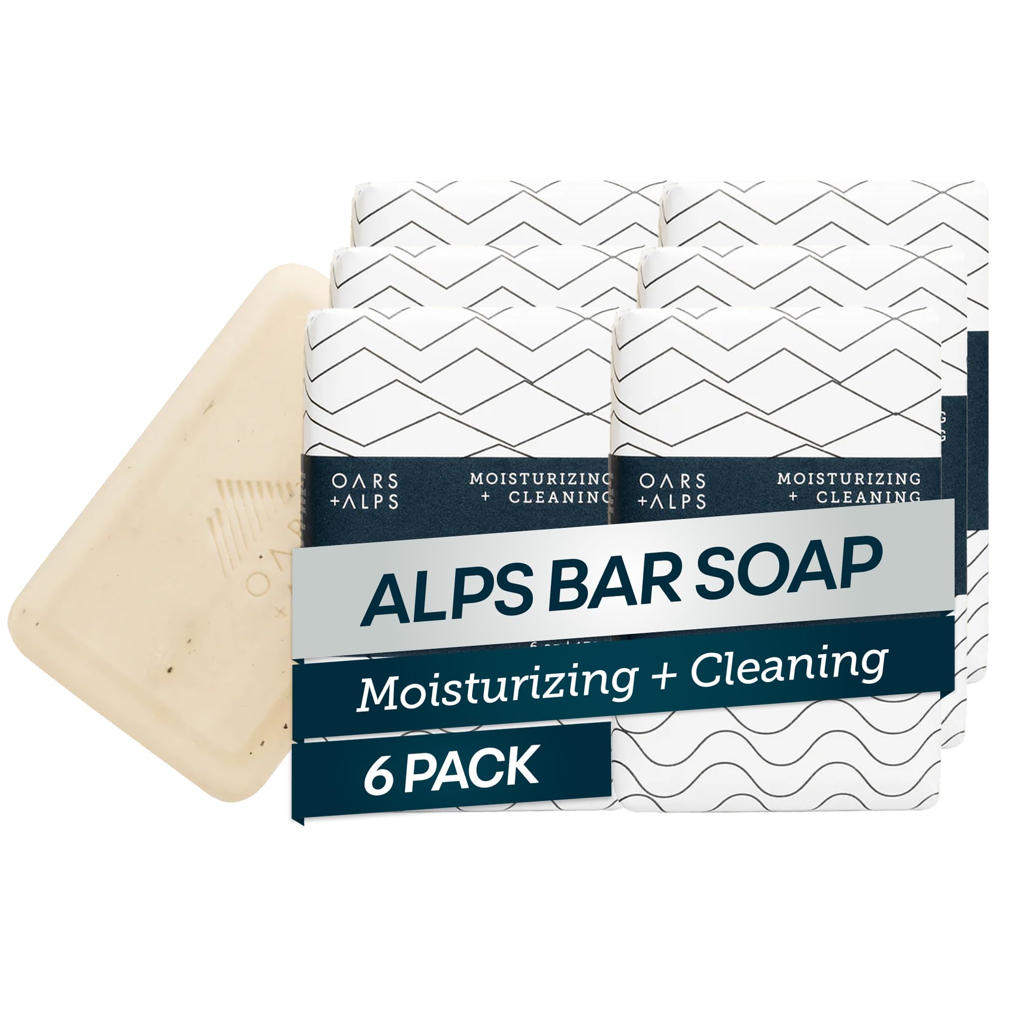 Oars + Alps Shea Butter & Jojoba Oil Exfoliating Bar Soap for Men, Deep Cleaning & Exfoliating Soap, Made with Clean Ingredients, All Skin Types, Cruelty Free, Paraben Free, Travel Size, 6pk, 6oz Image