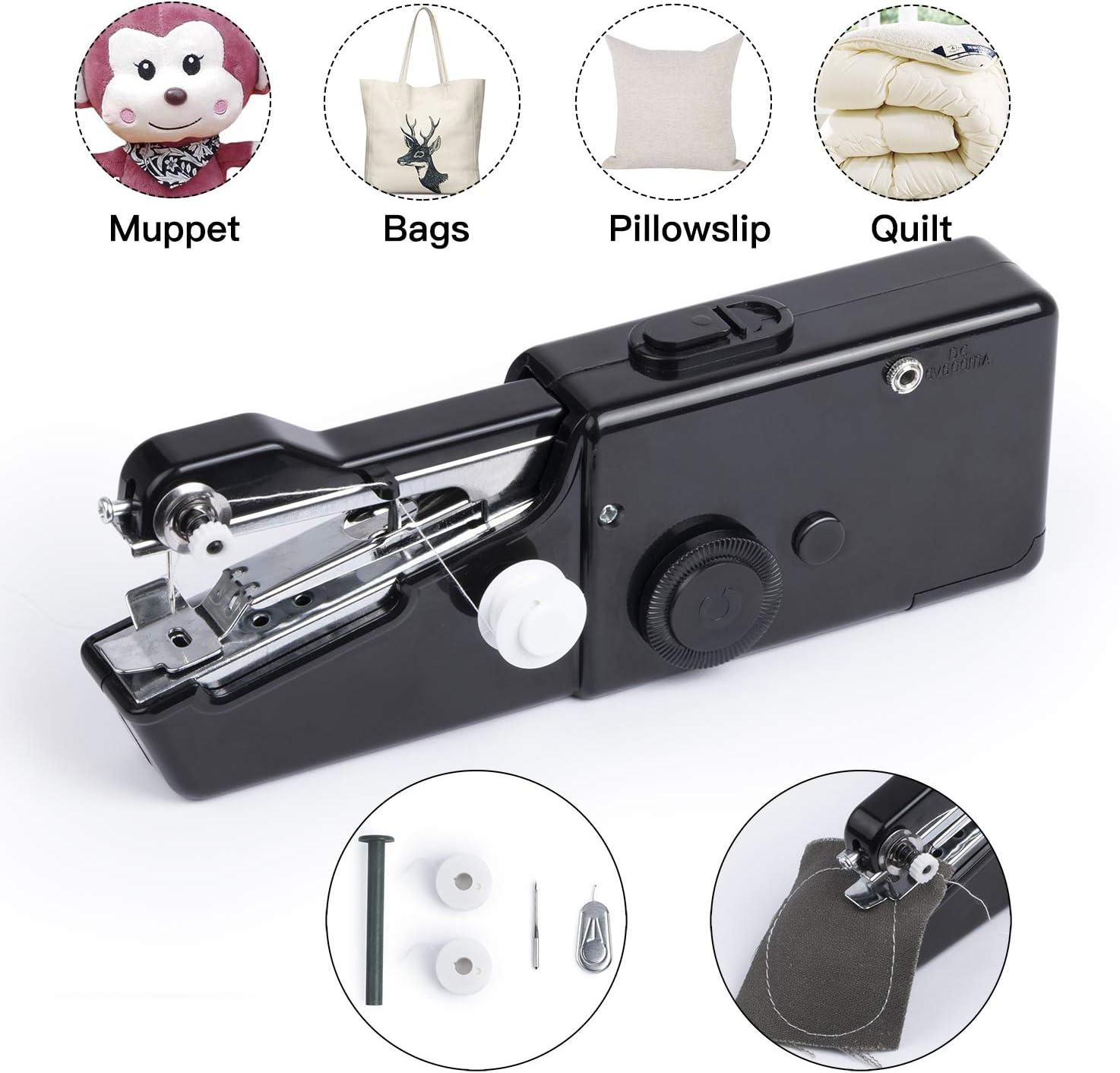 Handheld Sewing Machine Portable Hand Sewing Machine FineWish Cordless Stitching Machine Mini Stitch Craft Machine DIY Home Travel for Fabric Clothing Kids Cloth Pet Clothes (Battery Not Included)