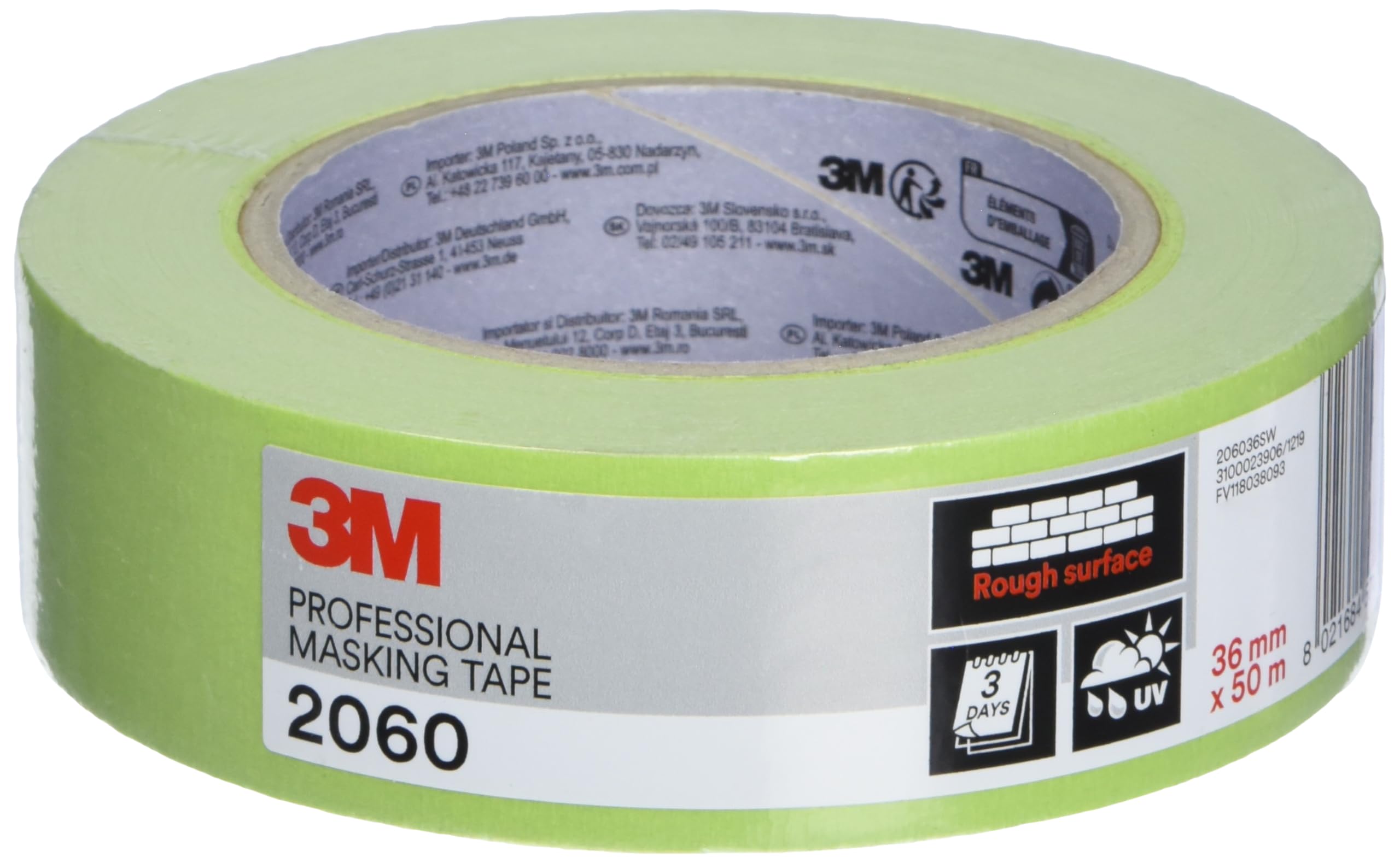 3M Masking Tape 2060 Rough Surfaces, high tack, UV stable, indoors & outdoors, 36 mm x 50 m