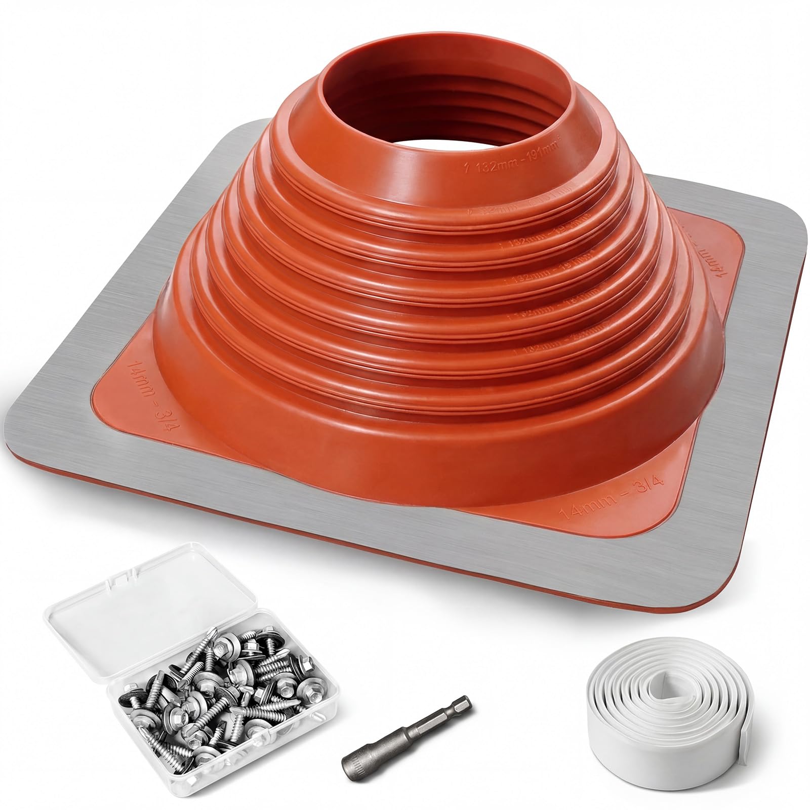 #6 metal roof pipe flashing boot, silicone high temp flexible roof jack fits pipe od 4 3/4'' to 10''