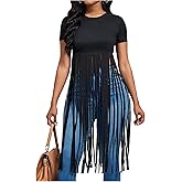 SOLY HUX Women's Short Sleeve Fringe Tops Crew Neck Slim Fit Tee Going Out Summer T Shirt