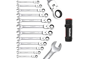 14-Piece Metric Ratcheting Wrench Set - 6mm to 19mm Combination Ratchet Spanners - 72-Tooth Mechanism with 5° Swing Arc - Hea