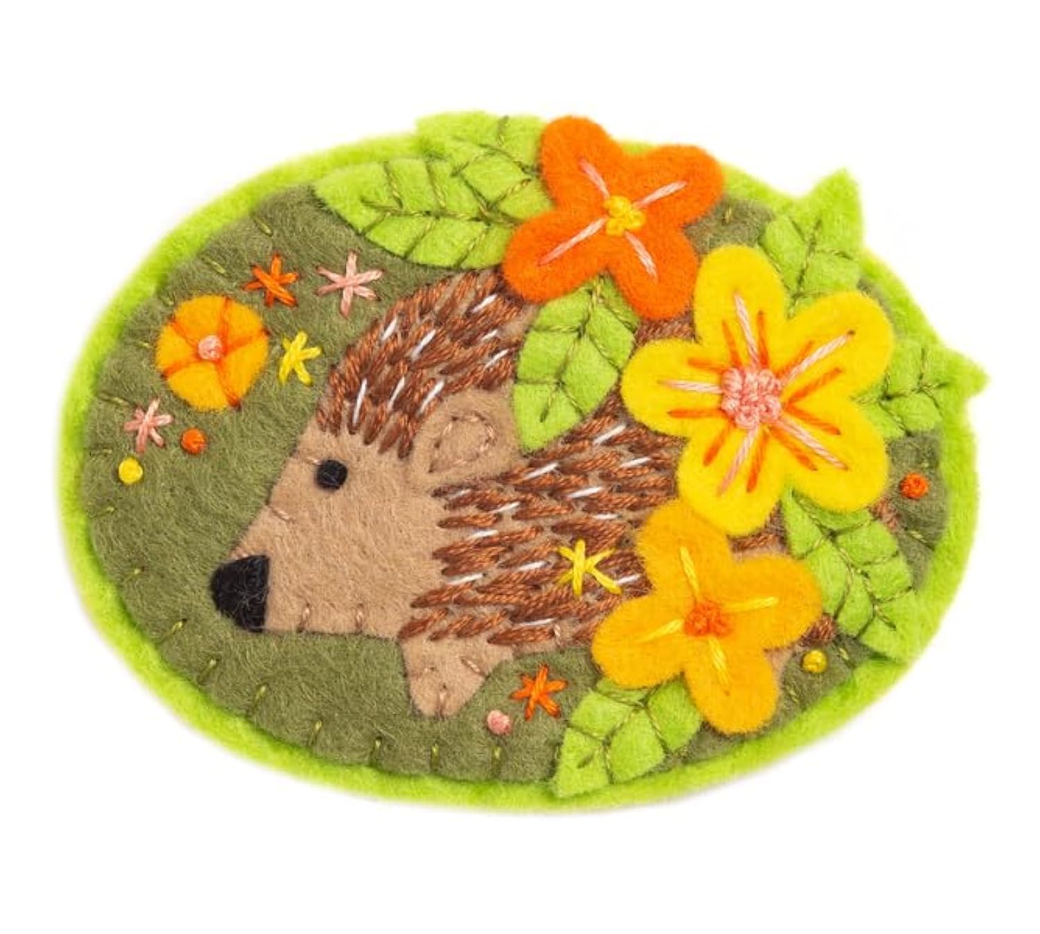 Hawthorn Handmade Hedgehog Felt Craft Brooch Kit. Craft Kits for Adults, Includes Wool Felt Sheets, DMC Cotton Thread, Embroidery Needle, Instructions & More. Ideal Crafts for Adults - 7cm Diameter