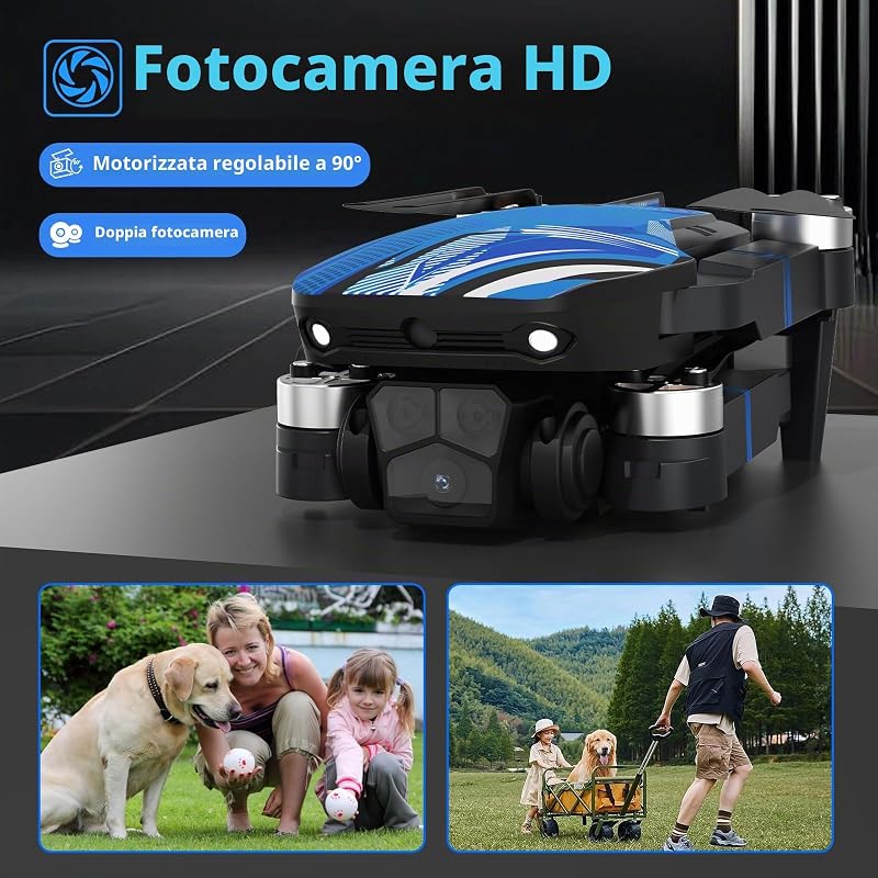 Drone con Camera, Schermo LCD FPV Live Video, Droni Motore Brushless, Sistema di Prevenzione Ostacoli a 270°, 3D Flips, Supporta Schede SD fino a 32 GB, Peso Inferiore a 250g per Beginners