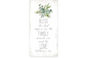 MRC WOOD PRODUCTS Bless the Food Before Us And Family Beside Us Succulent Wood Rustic Style Wall Décor Sign 9x18