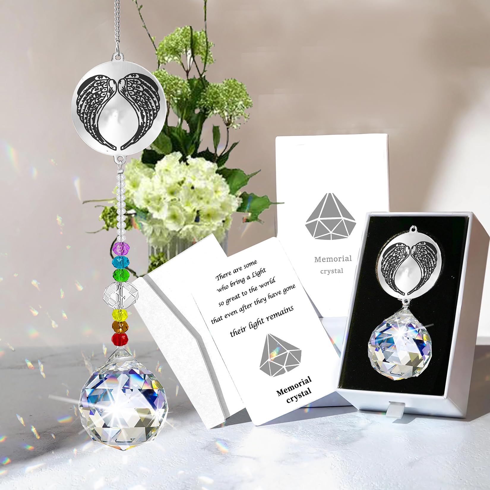 Memorial Gifts Crystal Suncatcher,Unique Sympathy Gifts for Loss of Loved One,Rainbow Maker Bereavement Gifts Box for Loss of Father Mom Dad Son Daughter Husband Brother Grandmother (Son)