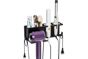BOIVSHI Hair Dryer Holder Wall Mounted, Metal Hair Tools Organizer, Hair Dryer Holder for Blow Dryer, Curling Iron, Straightener, Bathroom Hair Accessories Tools Organizer, Black