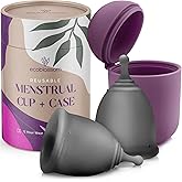 EcoBlossom Reusable Menstrual Cup and Case - The Most Reliable Medical Grade Silicone Period Cups - Comfortably use for 12 Hours (Large (Pack of 2), Gray Cup & Case)