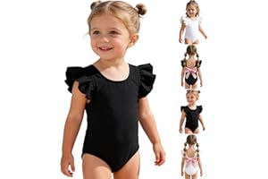 Baby Girl Cutout One-piece Swimsuit Ruffle Trim Sleeveless Crewneck Beachwear Plain High Elastic Summer Bathing Suit