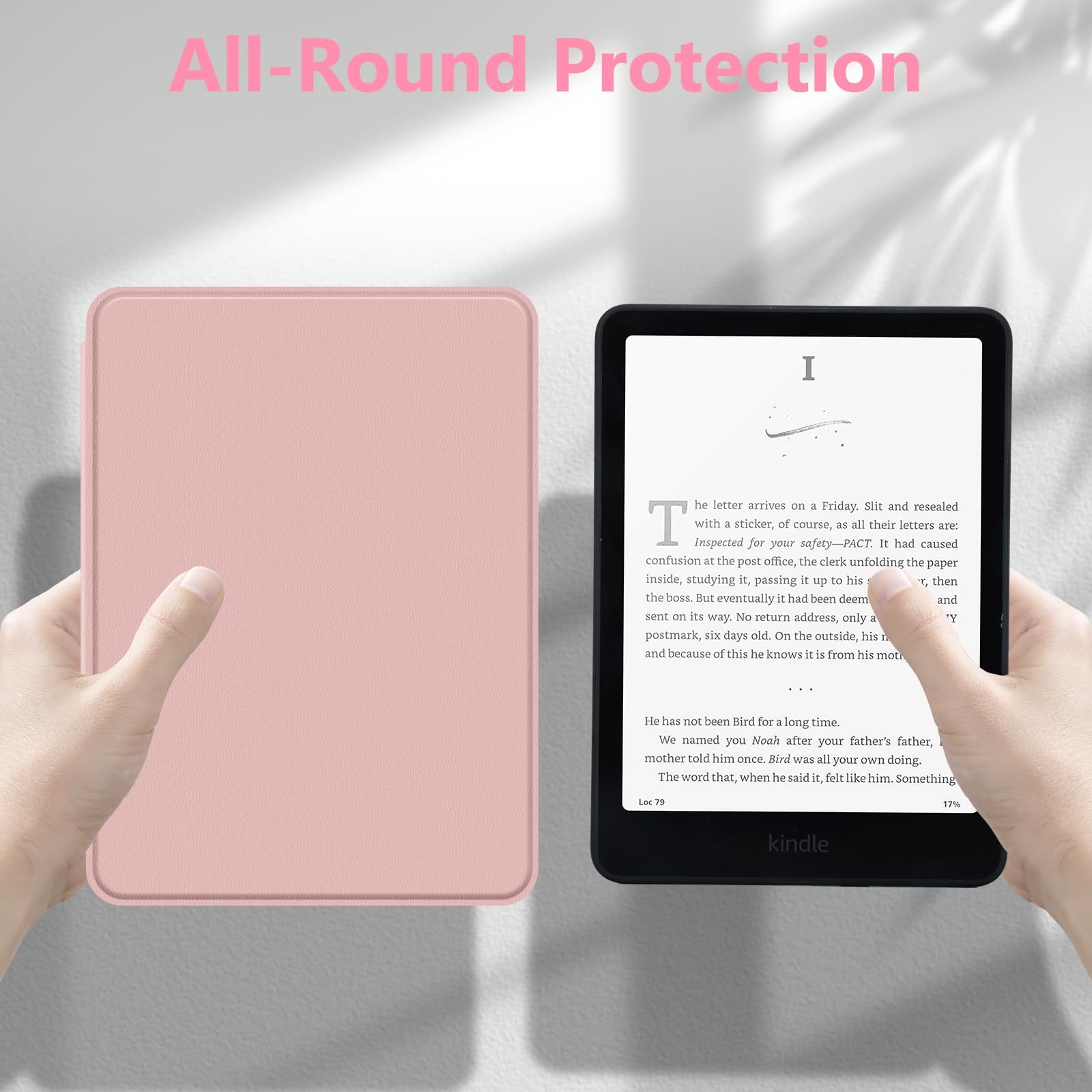 aMZCaSE for Kindle Paperwhite 7 inch (12th Gen 2024), Light Pink | Slim Durable PU Case | Smart Sleep/Wake | Compatible with Kindle