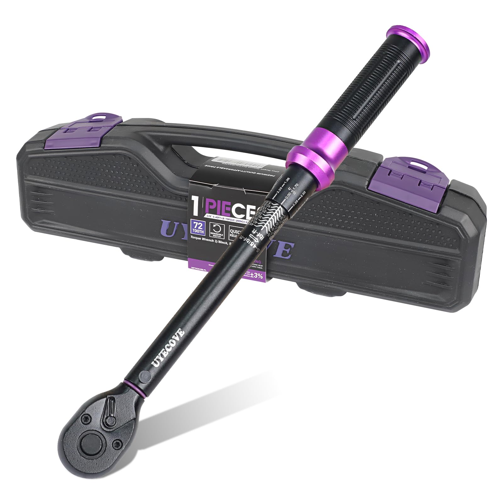 UYECOVE 3/8" Inch Drive Click Torque Wrench 5-45 FT-LB/6.8-61N.M, ±3% Accuracy, Dual-Direction Click Professional Torque Wrench, Dual Range Scales Graduated in FT.LB and N.M, Purple Image