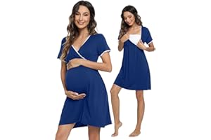 WiWi Soft Viscose from Bamboo 3 in 1 Maternity/Delivery/Nursing Labor Nightgowns Breastfeeding Sleep Shirt Gowns S-XXL