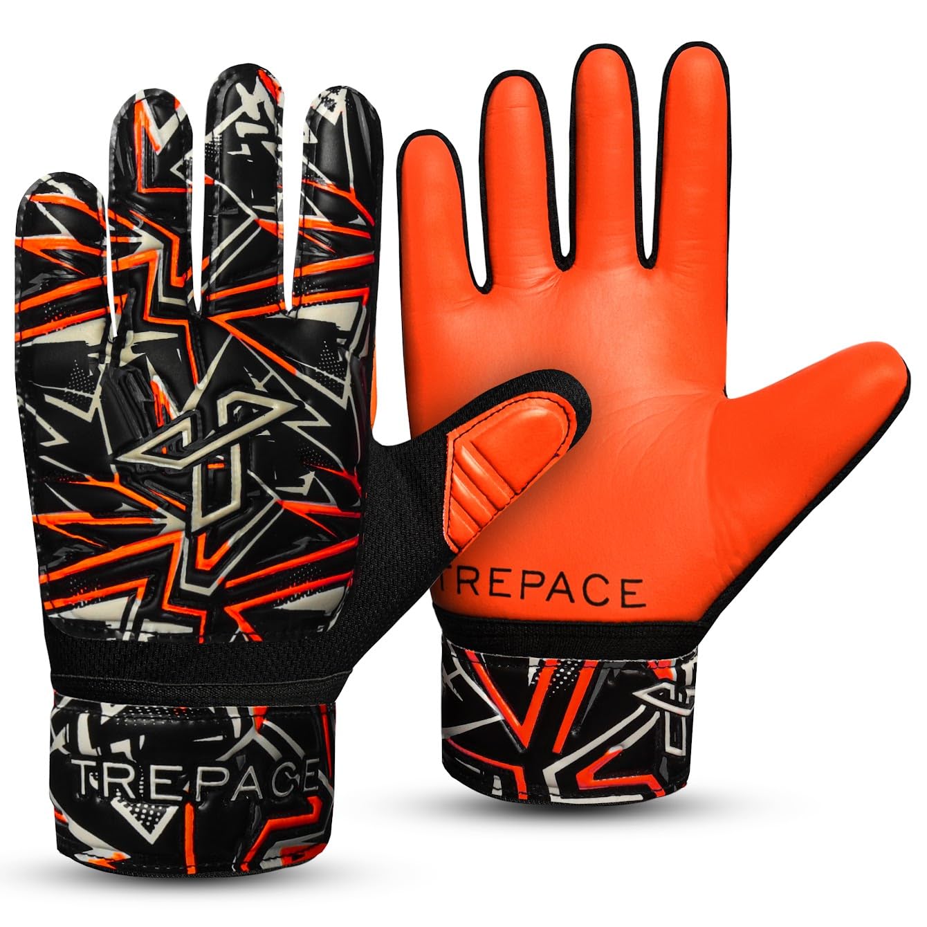 Trepace Sports Football Goalkeeper Gloves For Boys Kids Youth Children Soccer Goalie Goalkeeping Glove with Grip Palms (Orange, 8)