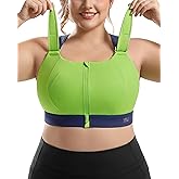 VFUS High Impact Sports Bras Non Pads Zip Front Adjustable Racerback Bra for Large Bust Women Workout Running