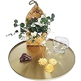 I-LAN Light Gold Metal Decorative Vanity Tray,Bathroom Round Mirror Finish Golden Serving Tray Platter,Brass Circle Table Tra