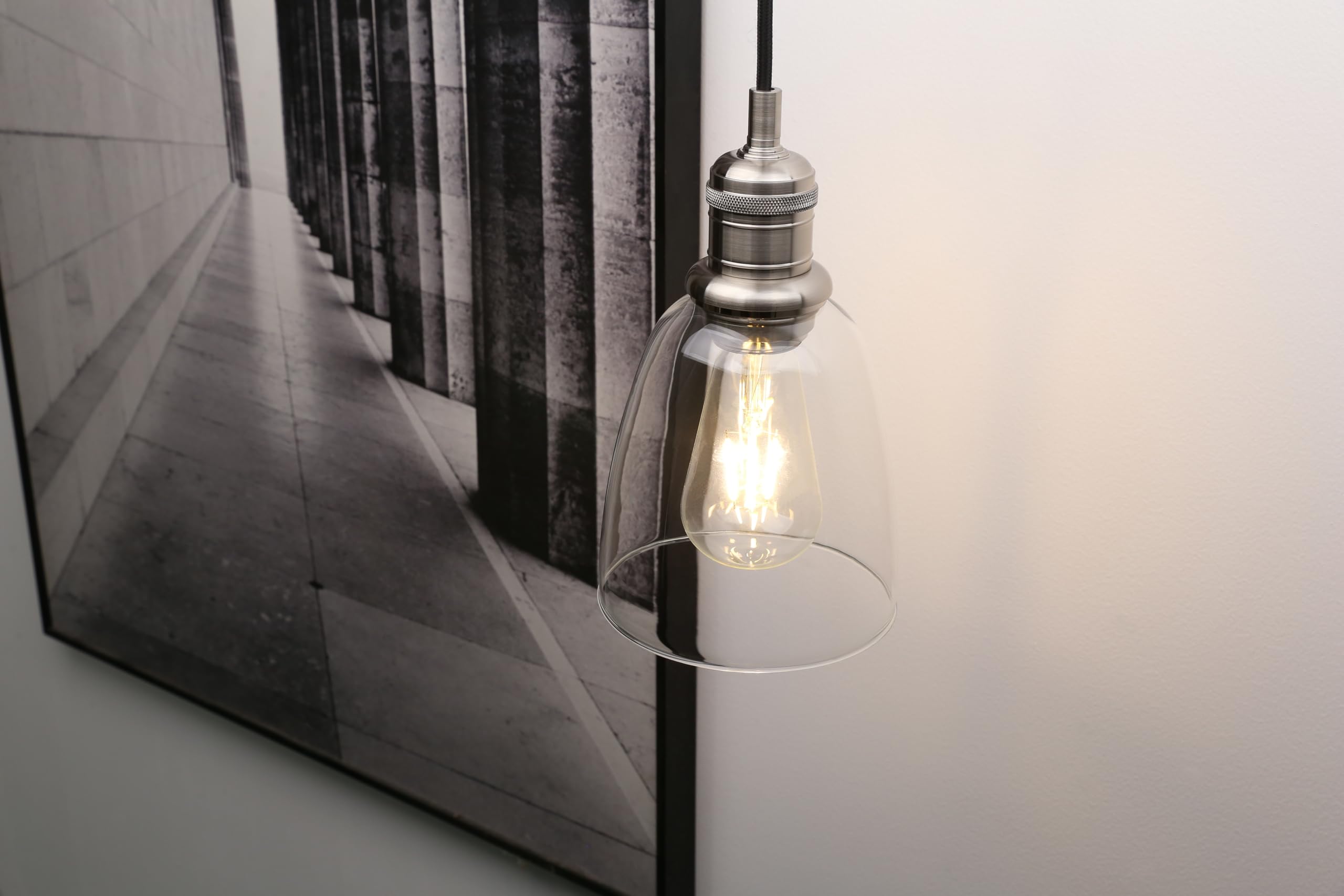 Yosoan Lighting Industrial Glass Pendant Light Fittings, Loft Bar Hanging Ceiling Lights Chandelier for Kitchen Island Living Room Dining Room Front Mirror (Brushed)