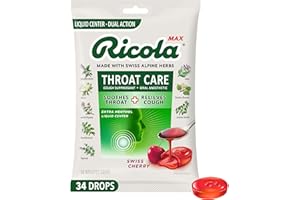 Ricola Max Swiss Cherry Throat Care Large Bag | Cough Suppressant Drops | Dual Action Liquid Center | Soothing Long-Lasting Relief - 34 Count (Pack of 1)